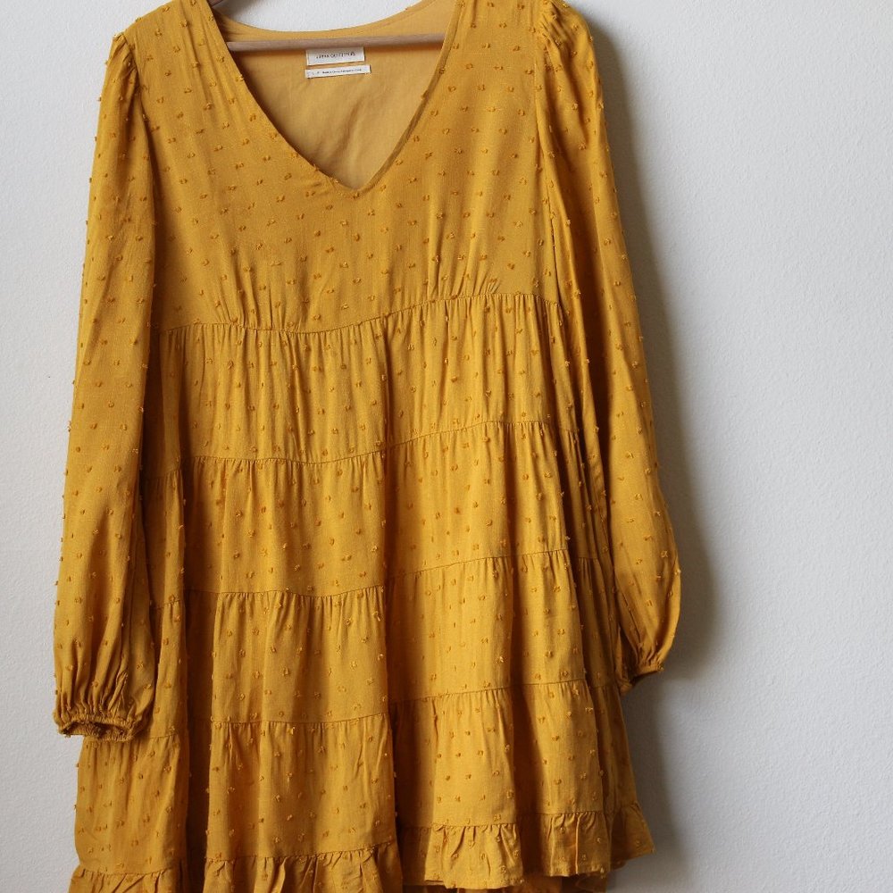 Urban Outfitters French Dotted Mustard Dress Size Large BOHO